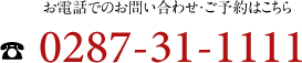 お電話でのお問い合わせ・ご予約はこちら0287-31-1111